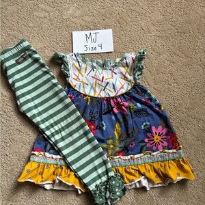 Matilda Jane Colorful Floral & Stripe Girls Outfit Size 4